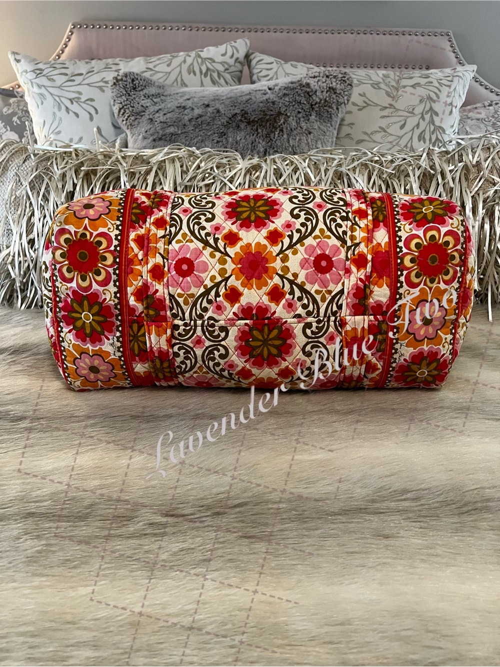 VERA BRADLEY Forloken 2011 M Duffle Bag Carryon Y2K Pink Orange Green Travel - Picture 9 of 12